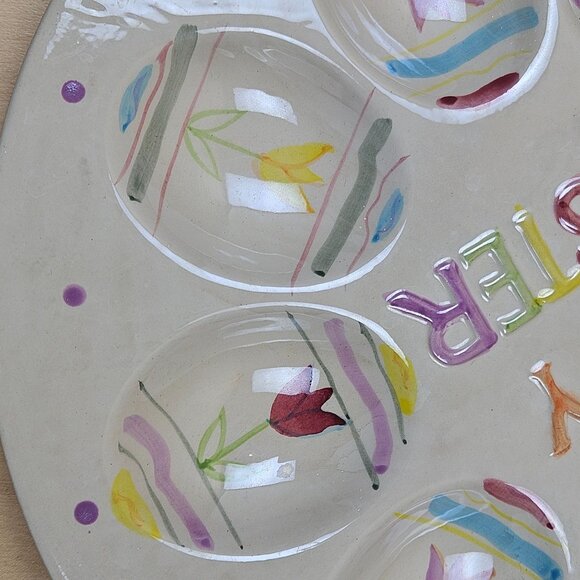 Ceramic Egg Plate With "Happy Easter" Text & Floral Design - 8 Egg Slots Deviled - Picture 5 of 5